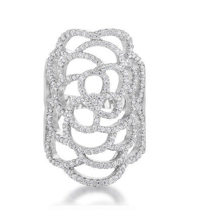 Rosa CZ Rose Filigree Silver Cocktail Ring | 2.5ct