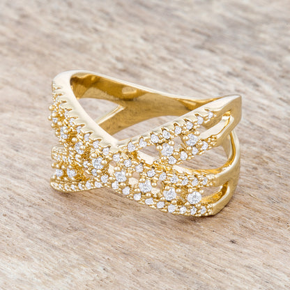 Sandy Classic  CZ Criss Cross Band Ring | 14k Gold