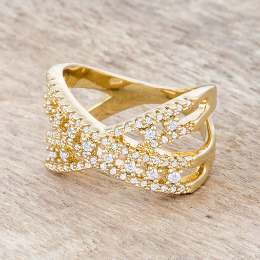 Sandy Classic  CZ Criss Cross Band Ring | 14k Gold