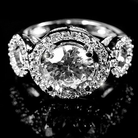 Selma 3ct Round Cut Trio Engagement Ring | 6ct