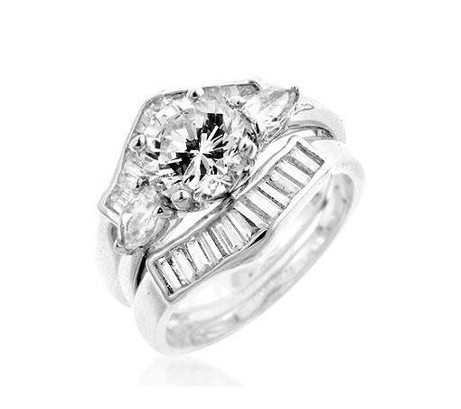 Shyla 1.3ct Round and Baguette CZ Engagement Ring Set | 3.8ct