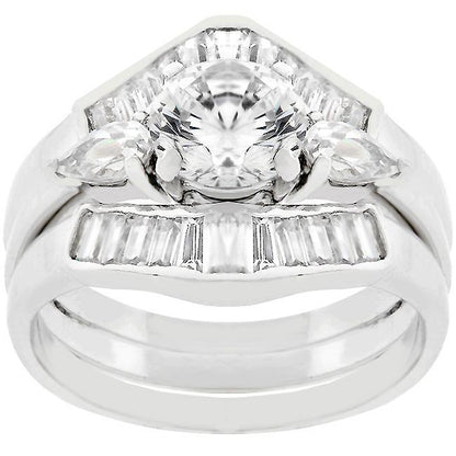 Shyla 1.3ct Round and Baguette CZ Engagement Ring Set | 3.8ct