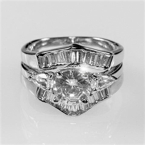 Shyla 1.3ct Round and Baguette CZ Engagement Ring Set | 3.8ct