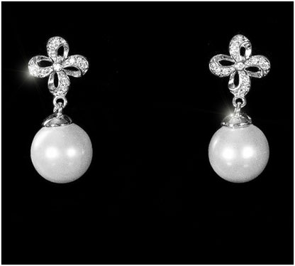 Stacy White Pearl Drop Ribbon Dangle Earrings