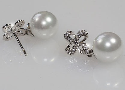 Stacy White Pearl Drop Ribbon Dangle Earrings