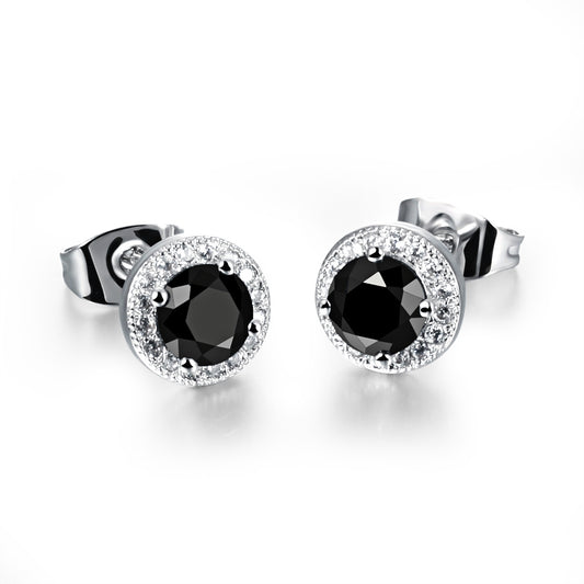 Starla Black Onyx Halo CZ Stud Earrings | 0.7ct