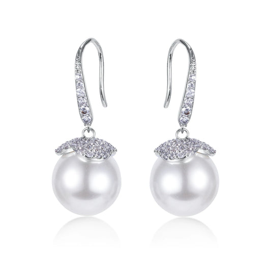 Tammy 11mm White Pearl Drop CZ Earings