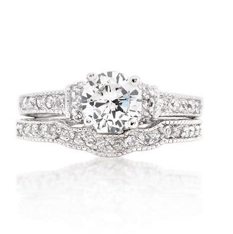 Trista 1ct Round Art Deco Engagement and Wedding Ring Set | 3.2ct