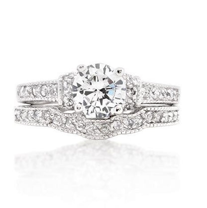 Trista 1ct Round Art Deco Engagement and Wedding Ring Set | 3.2ct