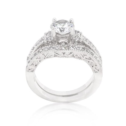 Trista 1ct Round Art Deco Engagement and Wedding Ring Set | 3.2ct