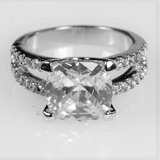 Zandra Cushion Cut Engagement Statement Ring | 6.5ct | Cubic Zirconia | Silver