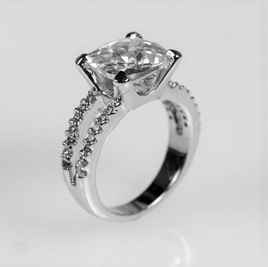 Zandra Cushion Cut Engagement Statement Ring | 6.5ct | Cubic Zirconia | Silver