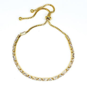 Ivy Radiant & Round CZ Gold Tennis Bolo Bracelet