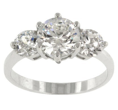 Alpha Round Three Stone CZ Engagement Ring | 2ct | 3ct | Sterling Silver