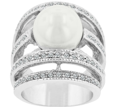 Ayala 12mm White Pearl CZ Band Cocktail Ring