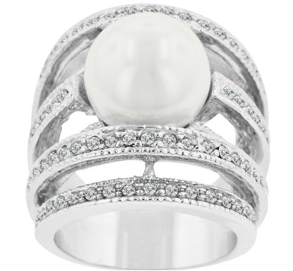 Ayala 12mm White Pearl CZ Band Cocktail Ring