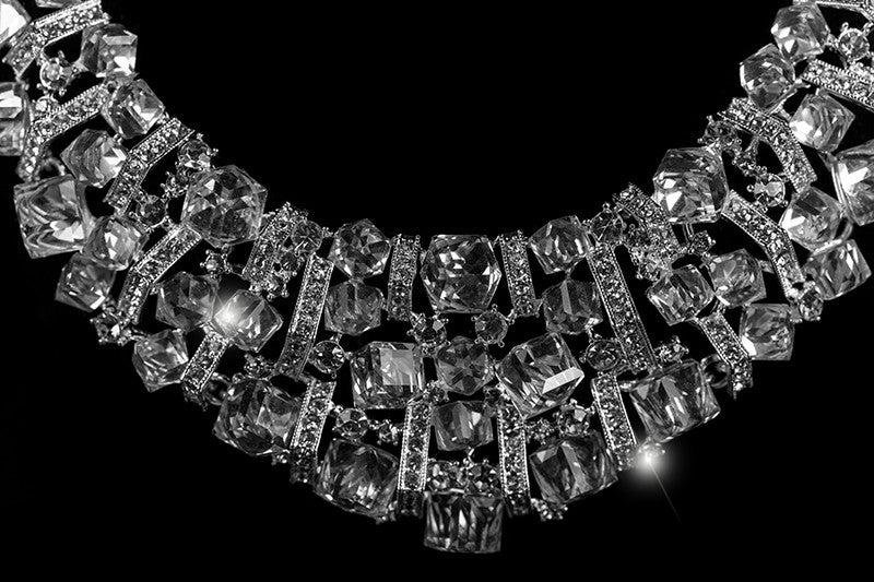 Daja Art Deco Cube Confetti Cluster Bib Necklace Set | Crystal - Beloved Sparkles