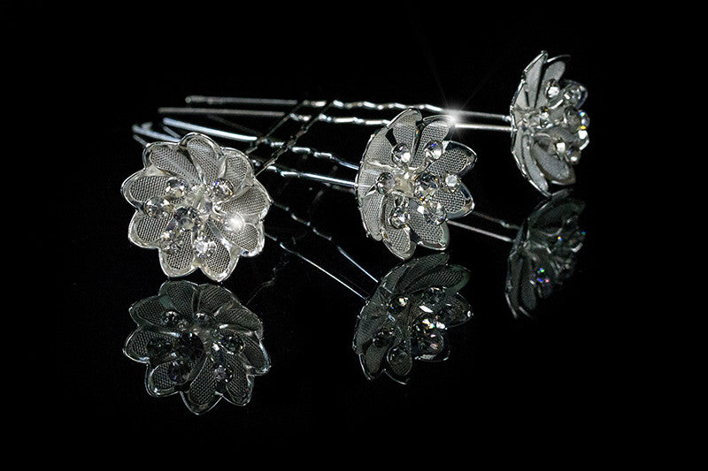 Madison Mesh Flower Hair Pin | Rhinestone - Beloved Sparkles
 - 2