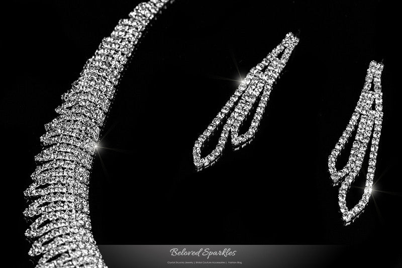 Docia Elegant Rhinestone Choker Necklace Set | Crystal - Beloved Sparkles