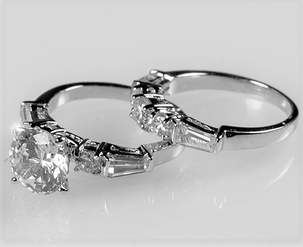 Odessa 2ct Round CZ Baguette Engagement & Wedding Ring Set | 4ct