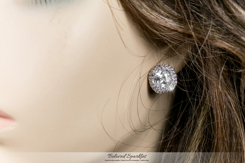 Burke Cushion Double Halo Stud Earrings | 4.5ct