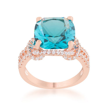 Charlene Aqua Blue Rose Gold Classic Statement Cocktail Ring | 8ct | Cubic Zirconia - Beloved Sparkles
 - 1