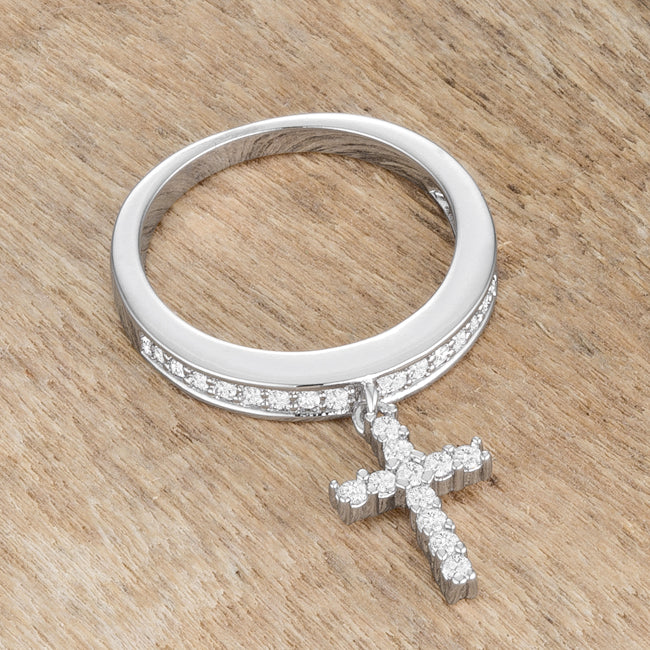 Christine CZ Cross Charm Silver Ring