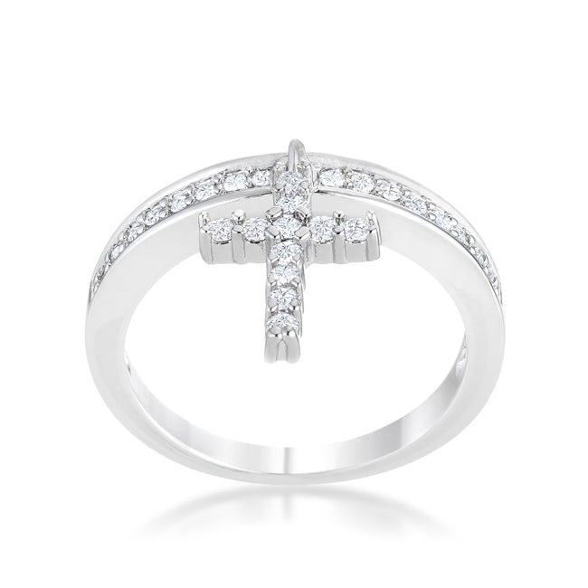 Christine CZ Cross Charm Silver Ring