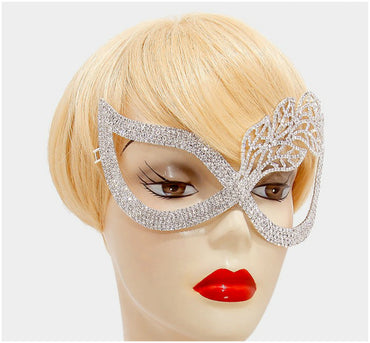 Cyntia Flower Leaf Crystal Masquerade Mask | Crystal | Silver