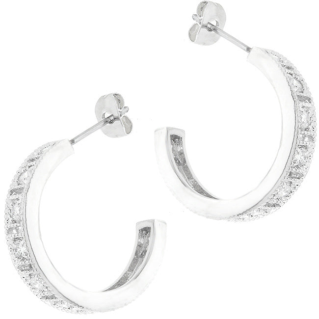 Edmee Milgrain Silvertone Hoop Earrings