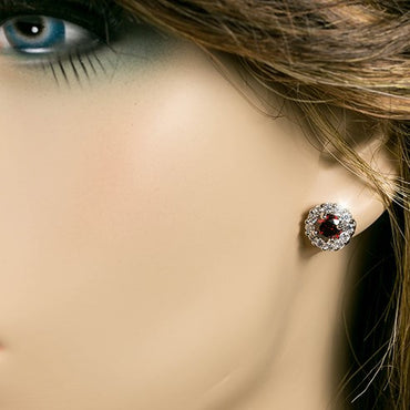 Belle Garnet Red Halo Stud Earrings | 2ct