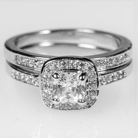 Grable Cushion Halo Engagement Wedding Ring Set | 1.5ct