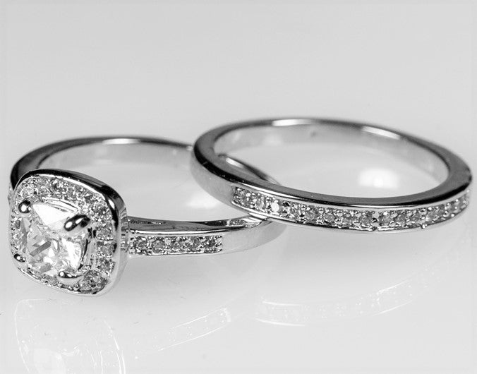 Grable Cushion Halo Engagement Wedding Ring Set | 1.5ct