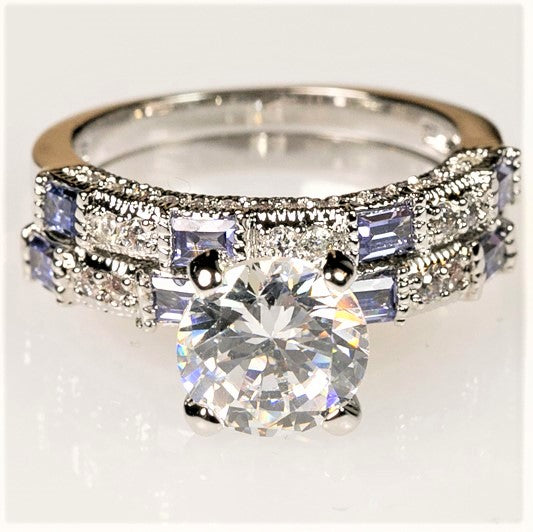 Hurley 2ct Round Tanzanite Baguette Engagement Ring Set | 4ct