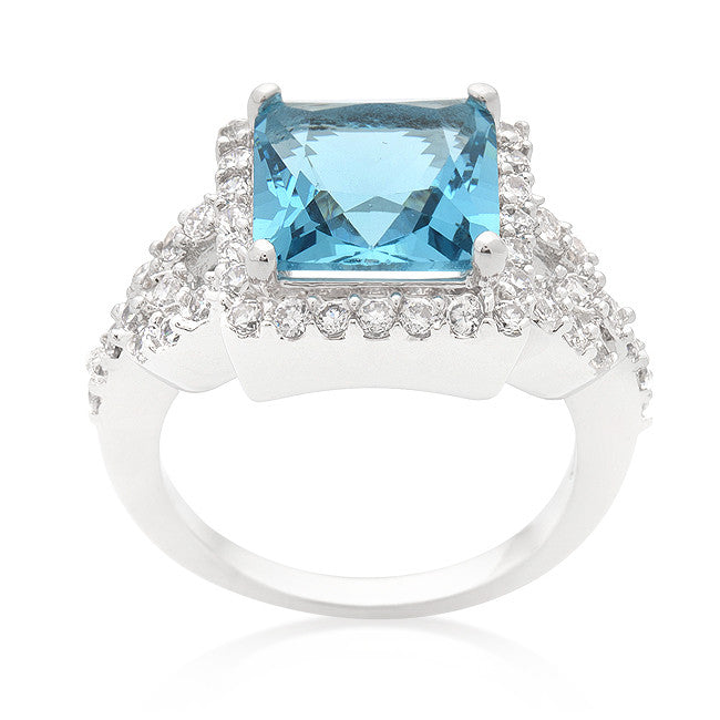 Kara Aqua Blue Princess Cut Halo Cocktail Ring | 7 Carat | Cubic Zirconia - Beloved Sparkles
 - 3