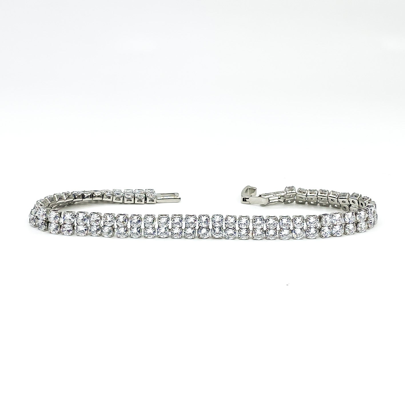 Kim 2 Row Round CZ Silver Tennis Bracelet | 20ct