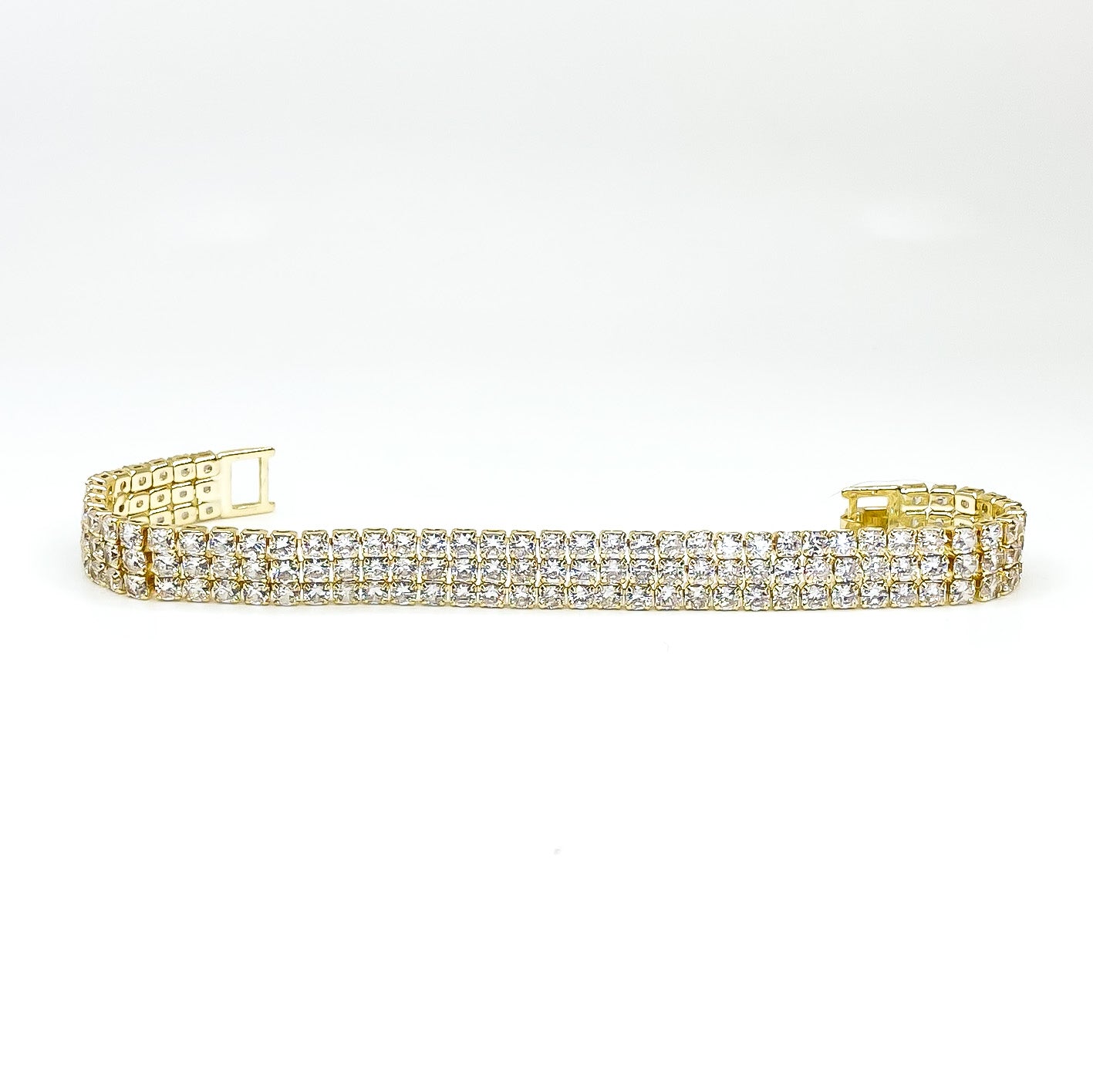 Kim 3 Row Round CZ Gold Tennis Bracelet | 20ct