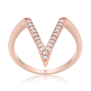 Michelle Rose Gold Delicate V-Shape  Fashion Cocktail Ring | 0.5ct | Cubic Zirconia | Rose Gold - Beloved Sparkles