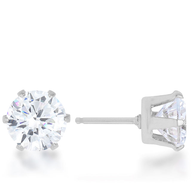 Reign Clear Round Stud Earrings – 6mm | 1ct | Stainless Steel