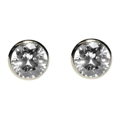 Simica Round Cut Bezel Stud Earrings – 10mm | 3ct