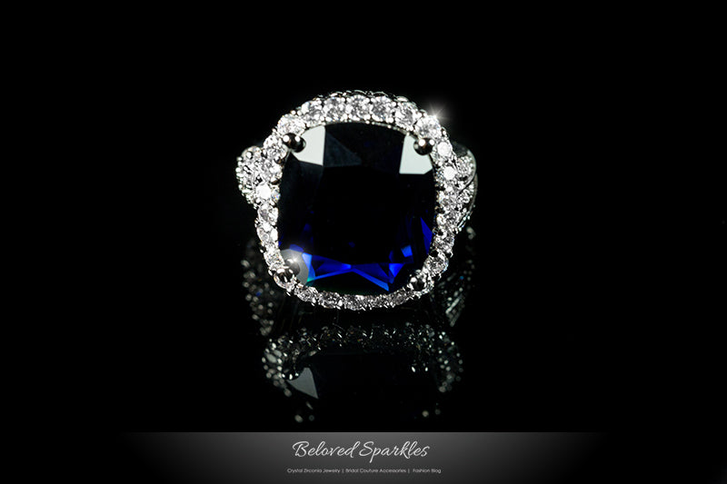 Dalphine Sapphire Cushion CZ Cocktail Ring | 22ct