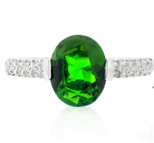 Harla Emerald Green Oval Cut Solitaire Engagement Ring | 3  Carat | Cubic Zirconia - Beloved Sparkles
 - 1