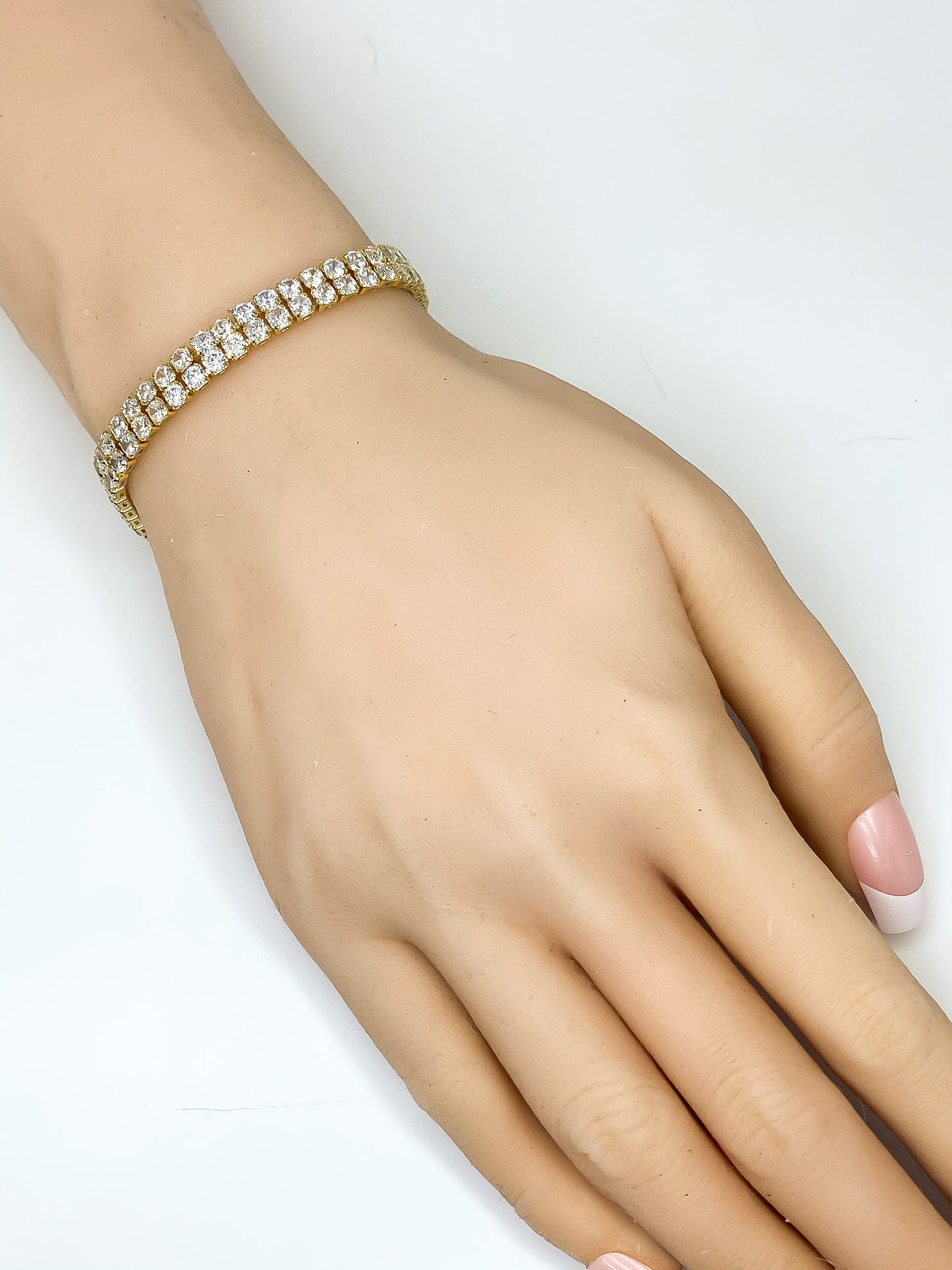 Kim 2 Row Round CZ Gold Tennis Bracelet