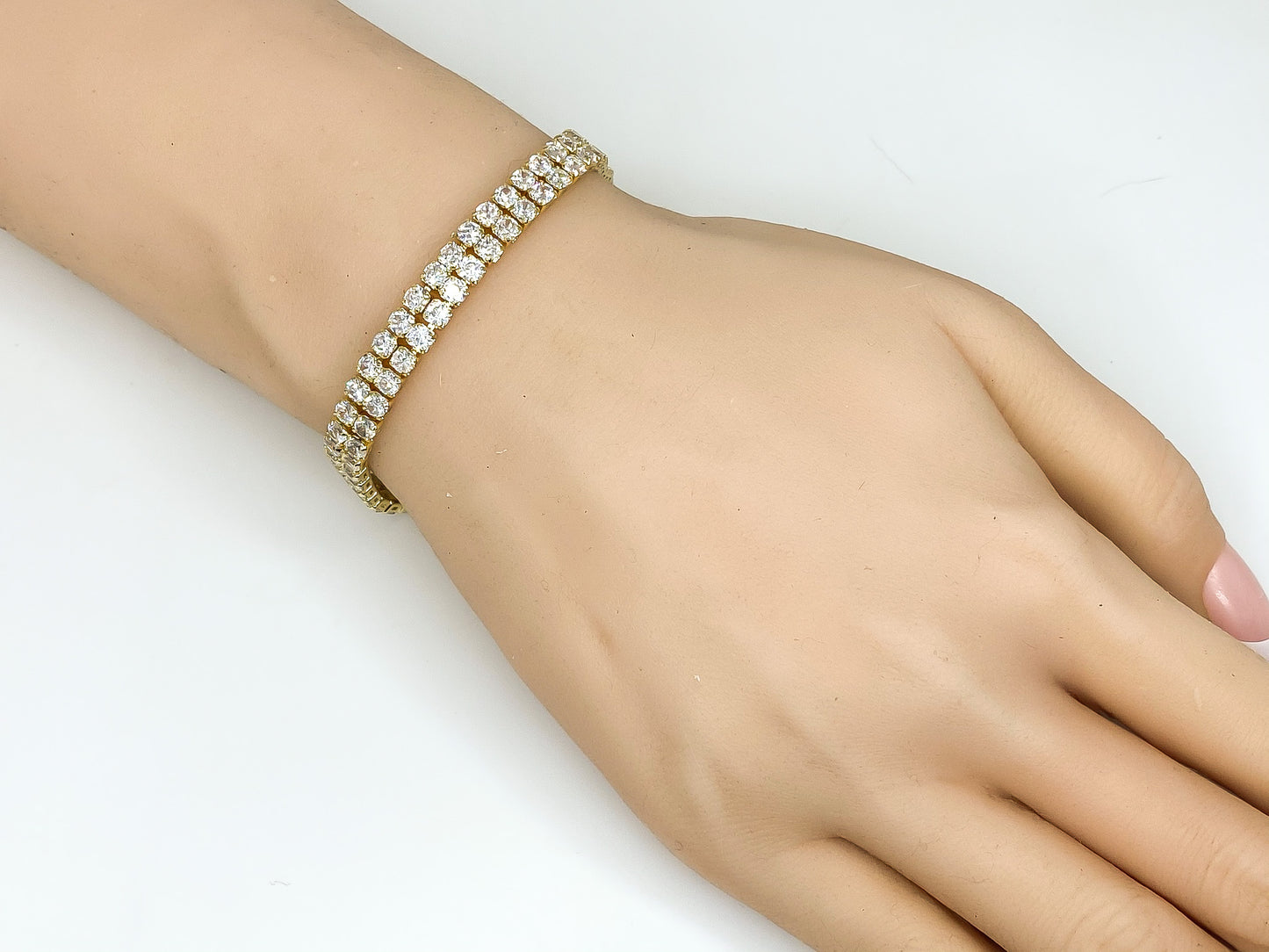 Kim 2 Row Round CZ Gold Tennis Bracelet