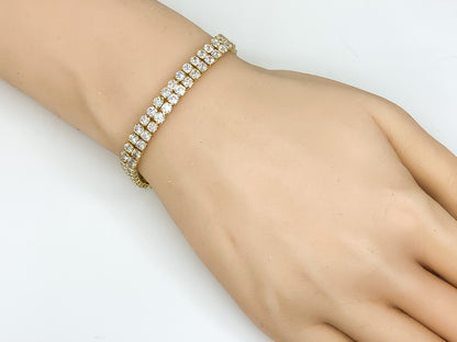 Kim 2 Row Round CZ Gold Tennis Bracelet