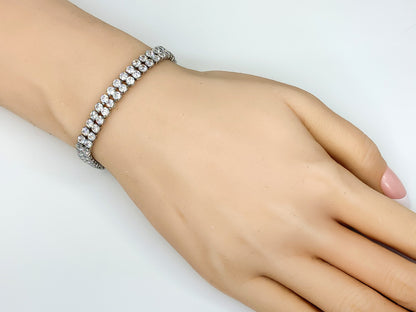 Kim 2 Row Round CZ Silver Tennis Bracelet | 20ct