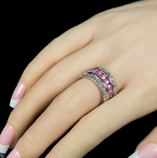 Kinsley Radiant Cut Pink Eternity Band Ring | 11ct