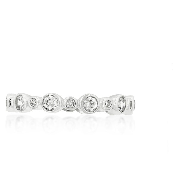 Tamesha Alternating Bezel CZ Silvertone Eternity Ring | 3ct