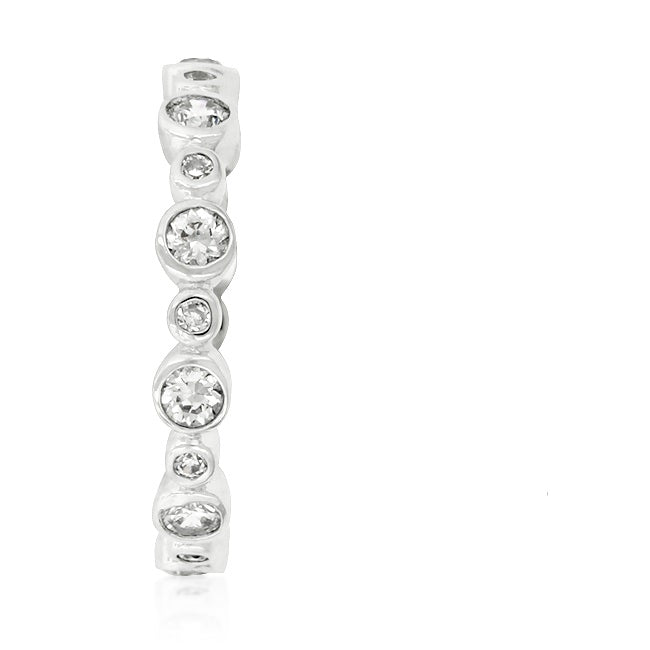 Tamesha Alternating Bezel CZ Silvertone Eternity Ring | 3ct