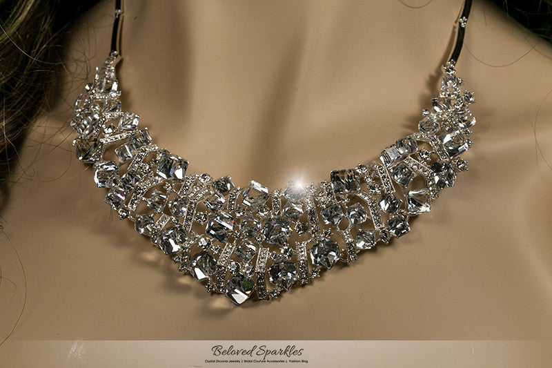 Daja Art Deco Cube Confetti Cluster Bib Necklace Set | Crystal - Beloved Sparkles